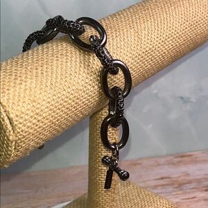 Vintage Cache Black Chain Link & Rhinestone toggle Bracelet